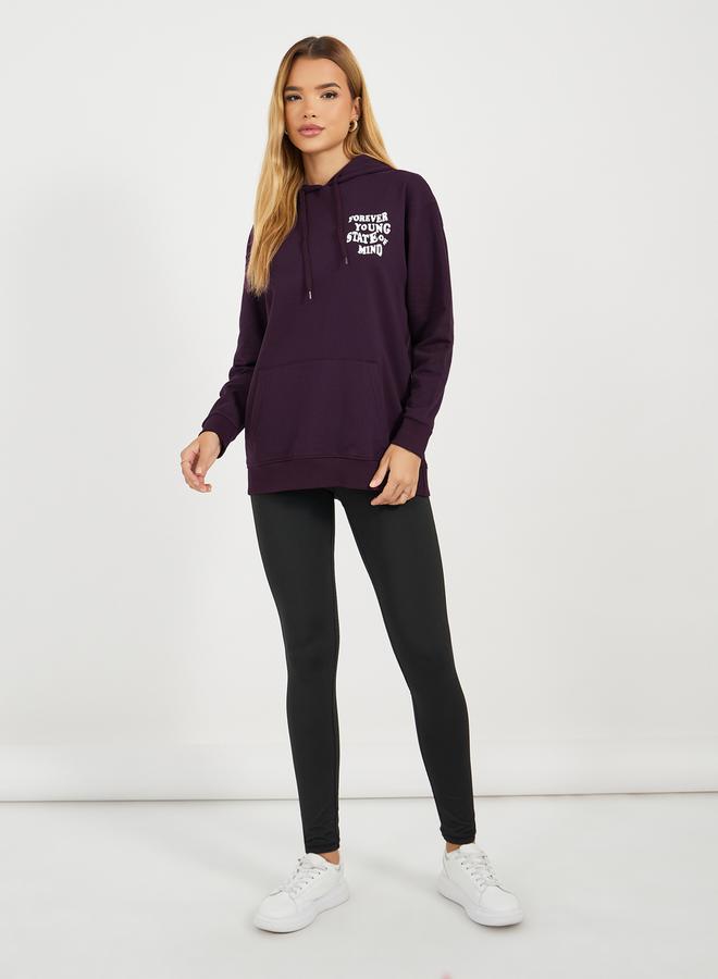 Styli Regular Fit Longline Slogan Print Hoodie  - Image 2