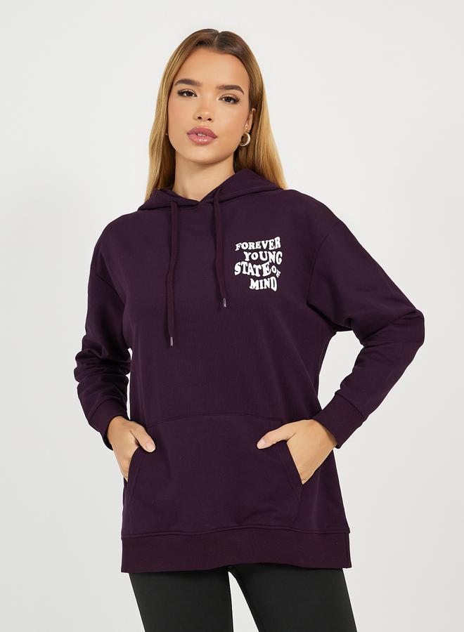 Styli Regular Fit Longline Slogan Print Hoodie  - Image 3