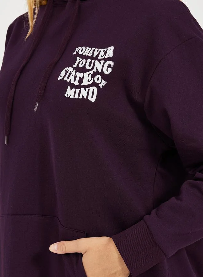 Styli Regular Fit Longline Slogan Print Hoodie