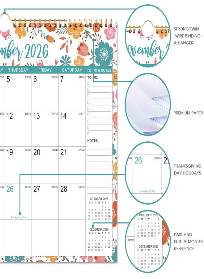 MaaIbok 2026 Wall Calendar - Jan 2026 - Dec 2026, 12 Months Hanging Monthly Calendar 2026, 14.8" x 11.57", Twin-Wire Binding, Julian Dates, Large Block, Notes, To-do List, Thick Paper, Perfect for Organizing - Image 4