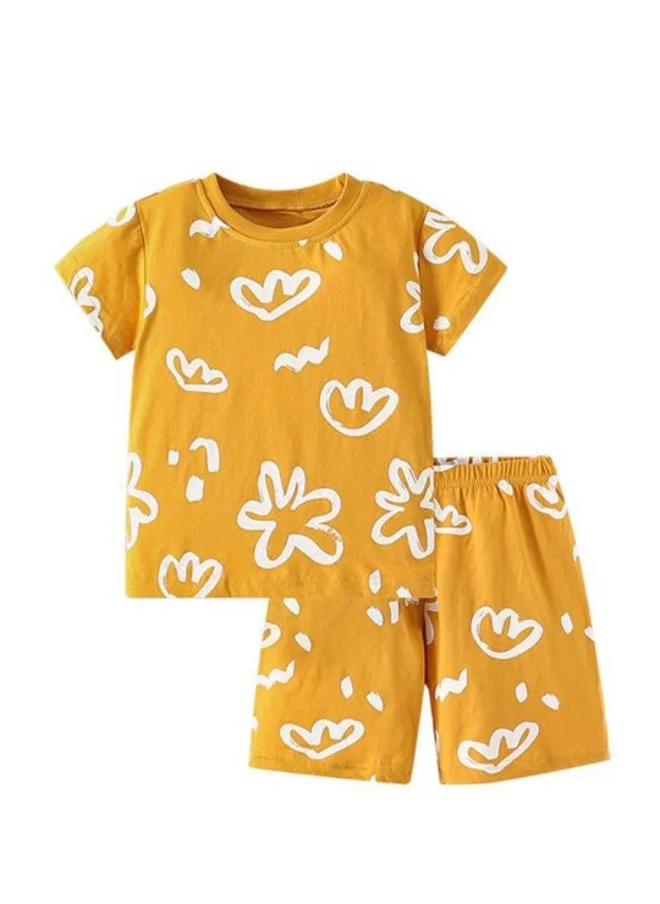 YUNIQEE Yellow Crew Neck Short Sleeve Printed Tshirt & Shorts