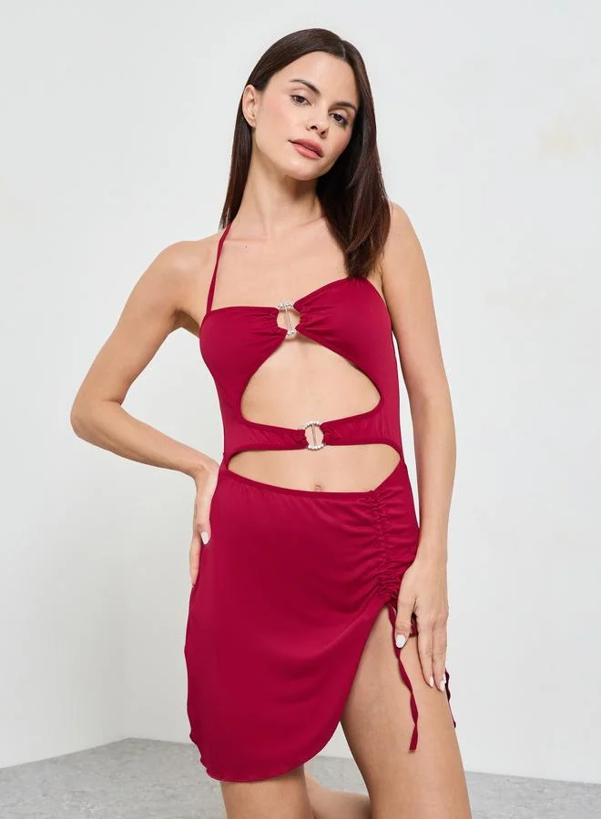تايك تو Burgundy Ribbed Cut-Out Slip