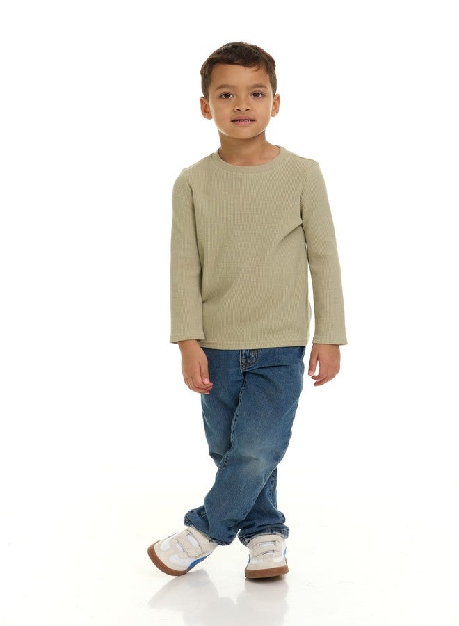 Cudlie 5-Pack Baby/Toddler Boy Long Sleeve Shirt - Basic Tshirt Tops, Light Undershirt - Solid & Striped Tees for Boys, Oil Green, Eucalyptus, Rust, Oatmeal Heather, Blue Stripe, 2 Years - Image 4