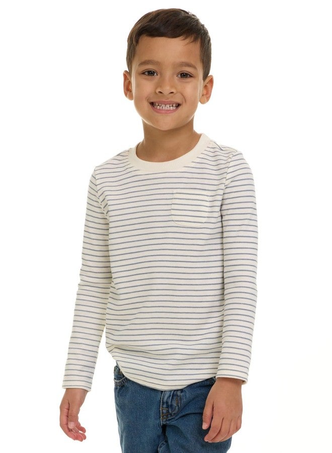 Cudlie 5-Pack Baby/Toddler Boy Long Sleeve Shirt - Basic Tshirt Tops, Light Undershirt - Solid & Striped Tees for Boys, Oil Green, Eucalyptus, Rust, Oatmeal Heather, Blue Stripe, 2 Years - Image 2