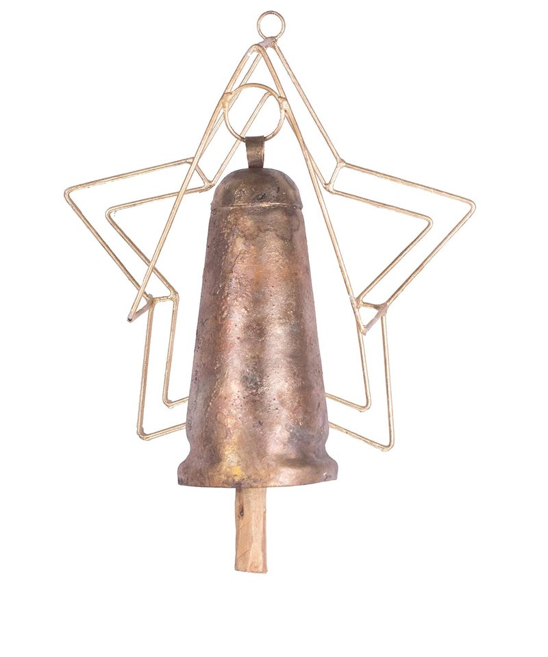 Ethnics of Kutch Ethnics of Kutch Hand Made Metal Bells Wrought Iron CopperZinc Coated Home Dcor Chimes Cow Bell Cone Bell Stand 1 Bell 28 cms Length Colour Copper BEL0057 - Image 1