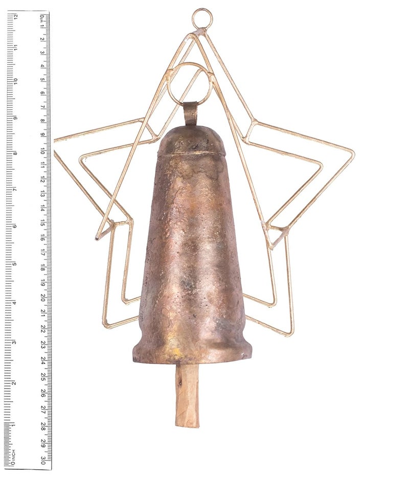 Ethnics of Kutch Ethnics of Kutch Hand Made Metal Bells Wrought Iron CopperZinc Coated Home Dcor Chimes Cow Bell Cone Bell Stand 1 Bell 28 cms Length Colour Copper BEL0057 - Image 4