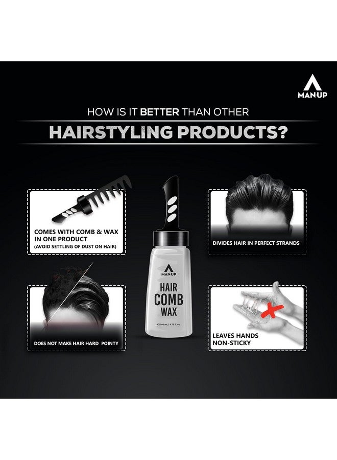 Man-Up Hair Comb Wax | 2-In-1 Men Hair Styling Gel With Comb | Strong Hold Wet Look | Long Lasting | Styling Moisturizing - 140Ml - Image 4