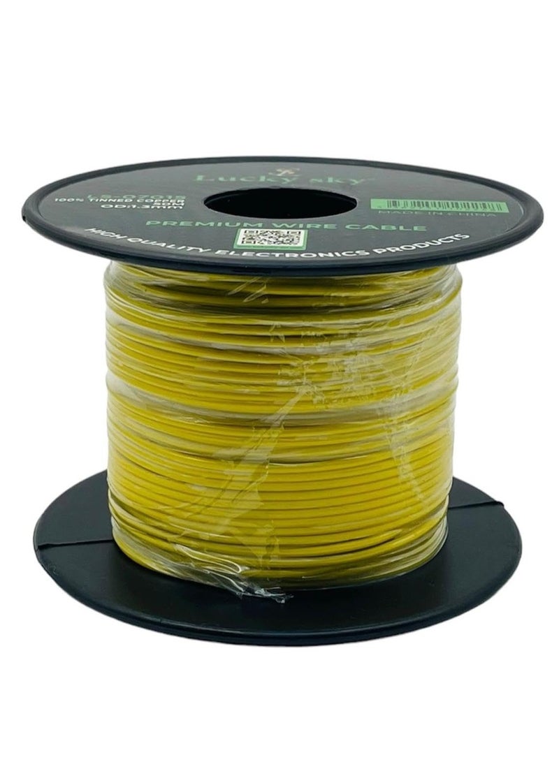Lucky Sky 26awg Wire Flexible Silicone Tinned Copper UL1007 Silicone Rubber Insulated Yellow Color 50M 164ft OD:-1.3mm Stranded Hook up Wire. (YELLOW) - Image 1