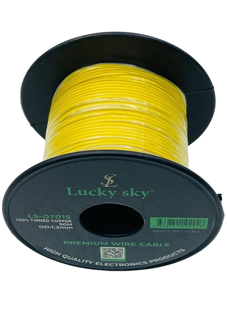Lucky Sky 26awg Wire Flexible Silicone Tinned Copper UL1007 Silicone Rubber Insulated Yellow Color 50M 164ft OD:-1.3mm Stranded Hook up Wire. (YELLOW) - Image 2
