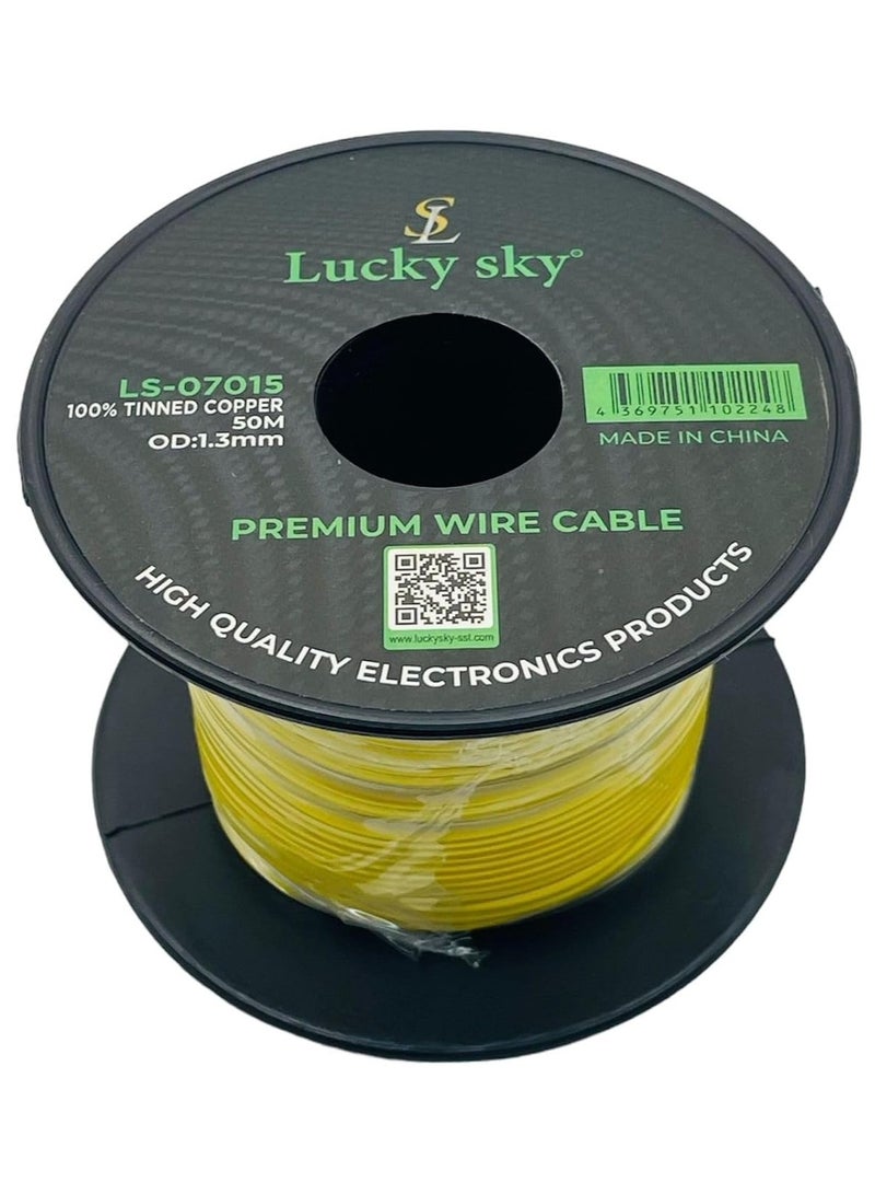 Lucky Sky 26awg Wire Flexible Silicone Tinned Copper UL1007 Silicone Rubber Insulated Yellow Color 50M 164ft OD:-1.3mm Stranded Hook up Wire. (YELLOW) - Image 3