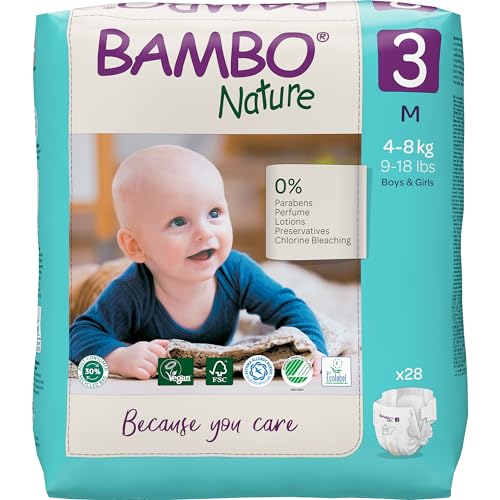 BAMBO NATURE حفاضات بامبو ناتشر بريميوم للأطفال بحجم متوسط (4-8 كجم) - فائقة الامتصاص، قابلة للتنفس، ناعمة جداً، مختبرة جلدياً، حفاضات أطفال مضادة للحساسية مع مؤشر الرطوبة، 28 قطعة - Image 1