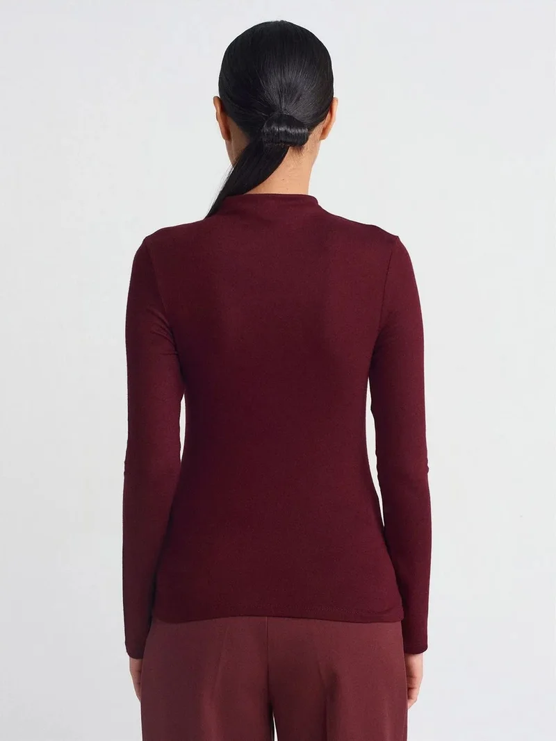 Dilvin DILVIN Ribbed Turtleneck Long-Sleeve Blouse