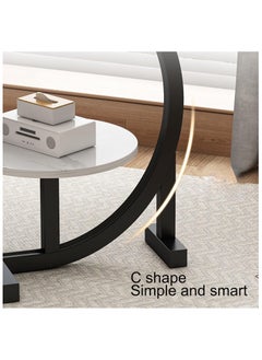 Organized Home Shape Irregular Coffee Table For Living Room Living Room Table With 2-Tier Storage Shelf Modern Accent Center Table Sofa Side Table For Living Room  - Image 3