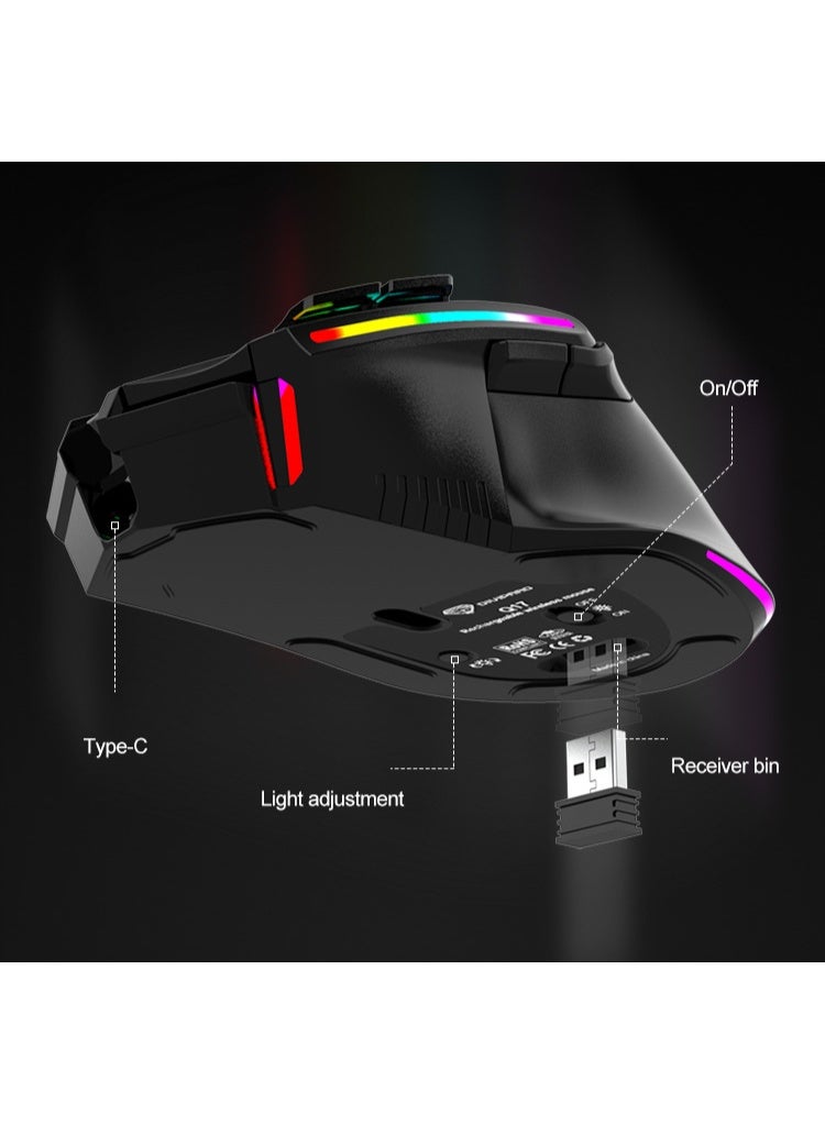 ماوس لاسلكي بتردد 2.4 جيجاهرتز، مع إضاءة أجواء RGB، ودقة 1200-2400-3200 DPI، صامت، مصمم للألعاب، وفقًا للمبادئ الهندسية البشرية - Image 5