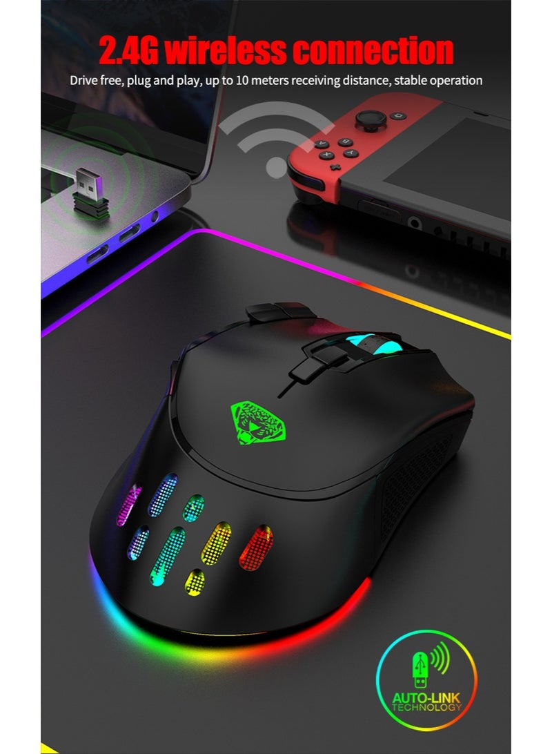 ماوس لاسلكي بتردد 2.4 جيجاهرتز، مع إضاءة أجواء RGB، ودقة 1200-2400-3200 DPI، صامت، مصمم للألعاب، وفقًا للمبادئ الهندسية البشرية - Image 4