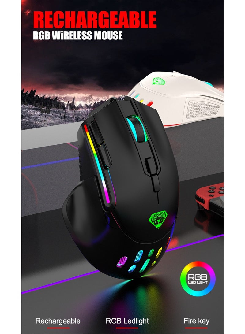 ماوس لاسلكي بتردد 2.4 جيجاهرتز، مع إضاءة أجواء RGB، ودقة 1200-2400-3200 DPI، صامت، مصمم للألعاب، وفقًا للمبادئ الهندسية البشرية - Image 2