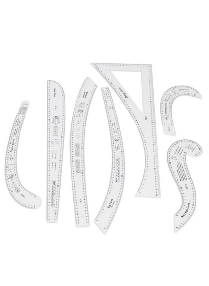 7Pcs Clear Metric Sewing Ruler Set French Curve Pattern Kit for Beginners Tailors and Designers Design Dress Makers Clear Sewing Pattern Making Ruler - Image 1