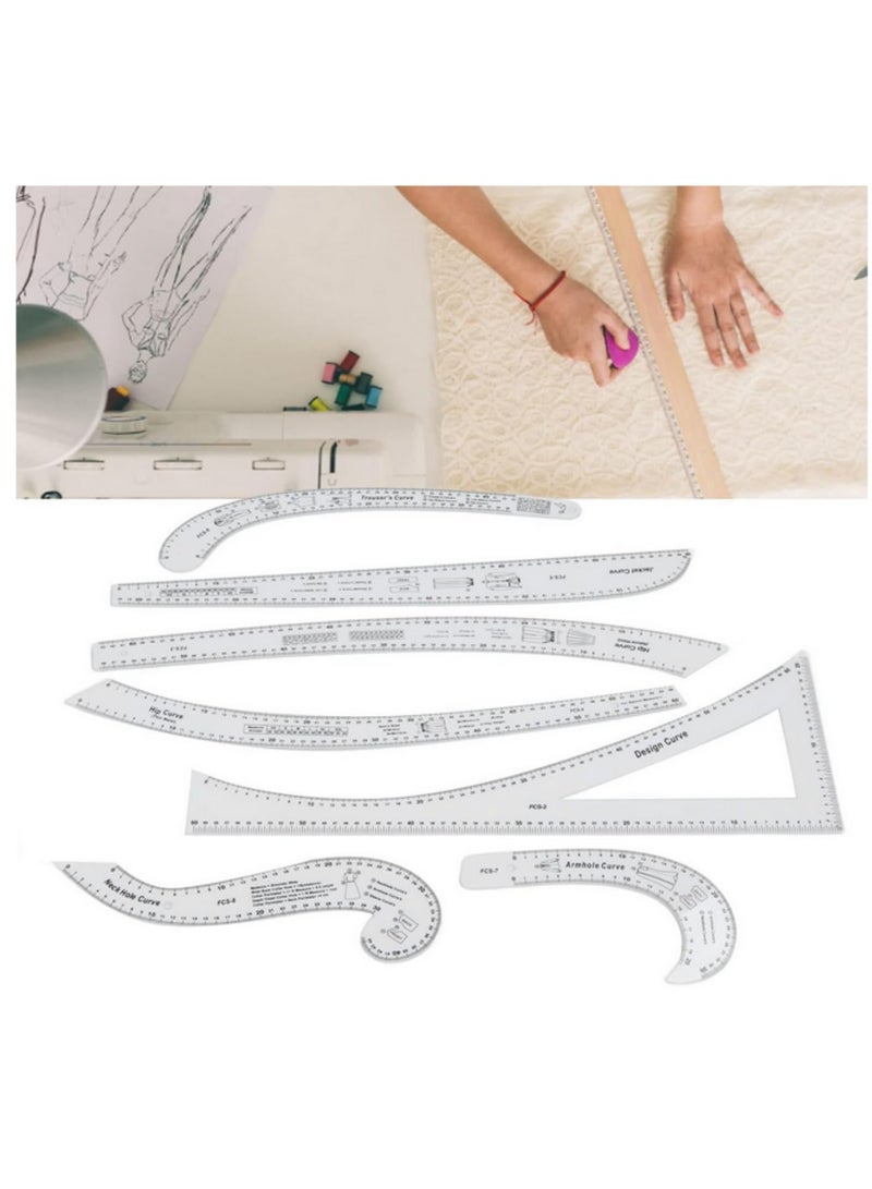 7Pcs Clear Metric Sewing Ruler Set French Curve Pattern Kit for Beginners Tailors and Designers Design Dress Makers Clear Sewing Pattern Making Ruler - Image 3