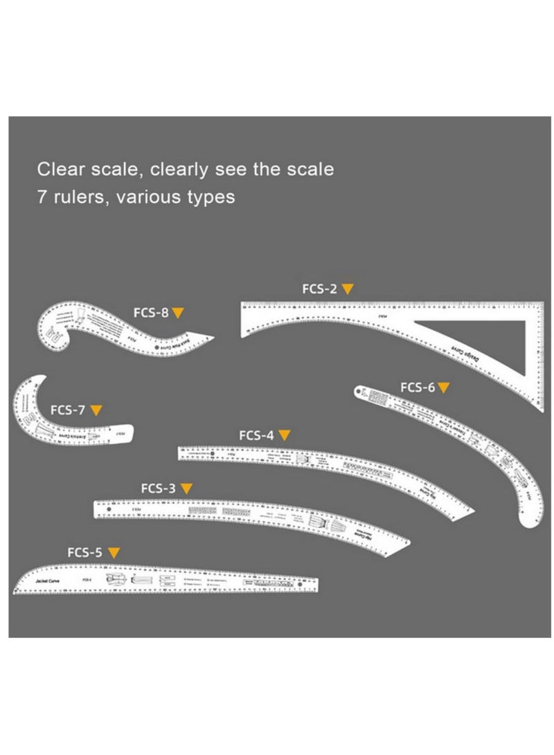 7Pcs Clear Metric Sewing Ruler Set French Curve Pattern Kit for Beginners Tailors and Designers Design Dress Makers Clear Sewing Pattern Making Ruler - Image 4