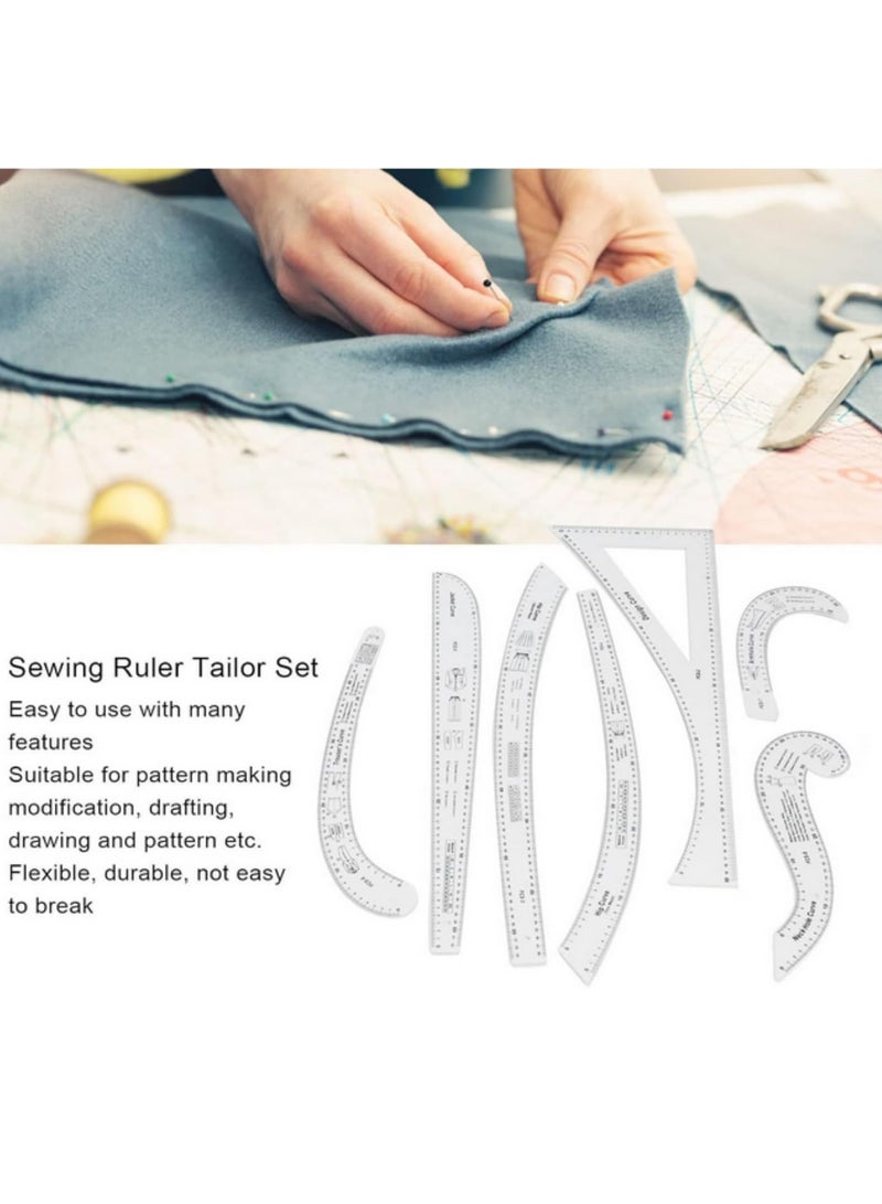 7Pcs Clear Metric Sewing Ruler Set French Curve Pattern Kit for Beginners Tailors and Designers Design Dress Makers Clear Sewing Pattern Making Ruler - Image 5