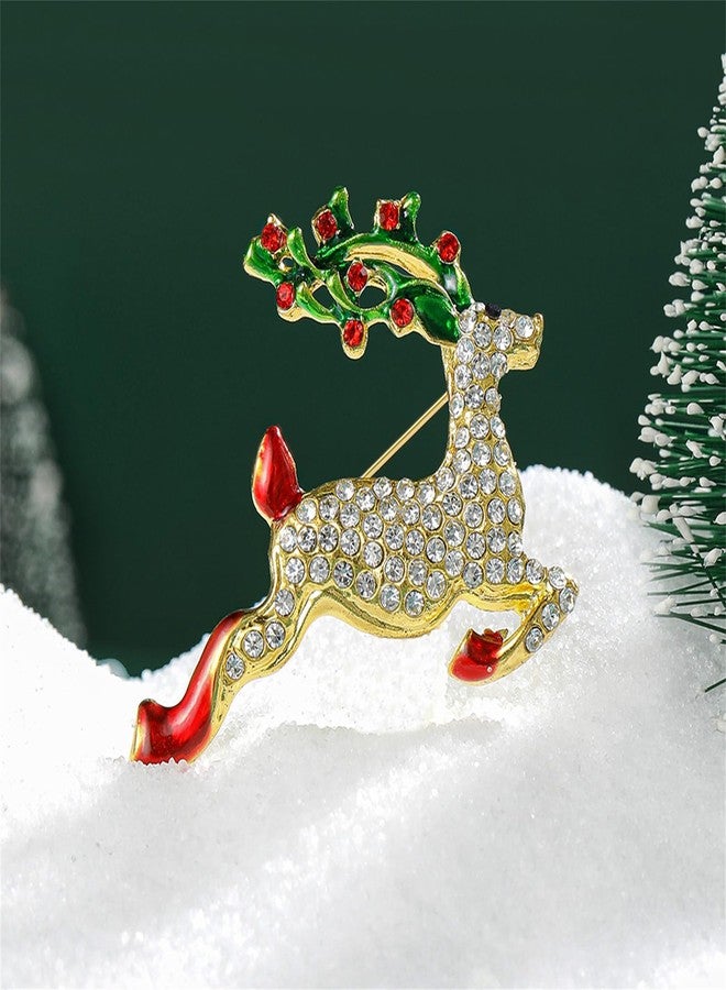 RLHRNDE Christmas Rhinestone Crystal Brooch Pin for Women Man Elegant Xmas Hat Bell Snowmen Cat Garland Glove Reindeer Angel Boots Pins Fashion Sparkling Clothing Matching Christmas Jewelry Gift (Reindeer) - Image 5