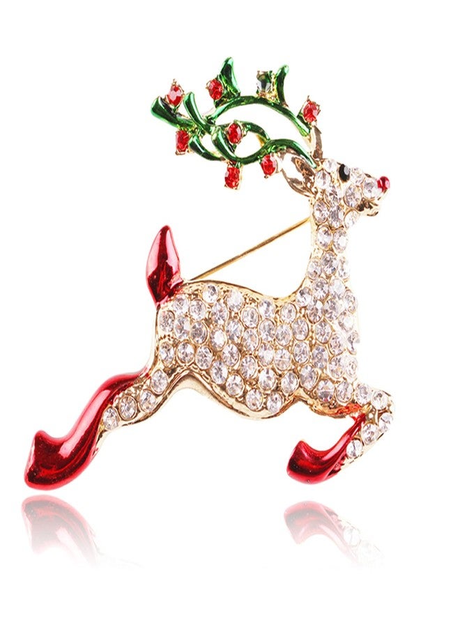 RLHRNDE Christmas Rhinestone Crystal Brooch Pin for Women Man Elegant Xmas Hat Bell Snowmen Cat Garland Glove Reindeer Angel Boots Pins Fashion Sparkling Clothing Matching Christmas Jewelry Gift (Reindeer) - Image 1