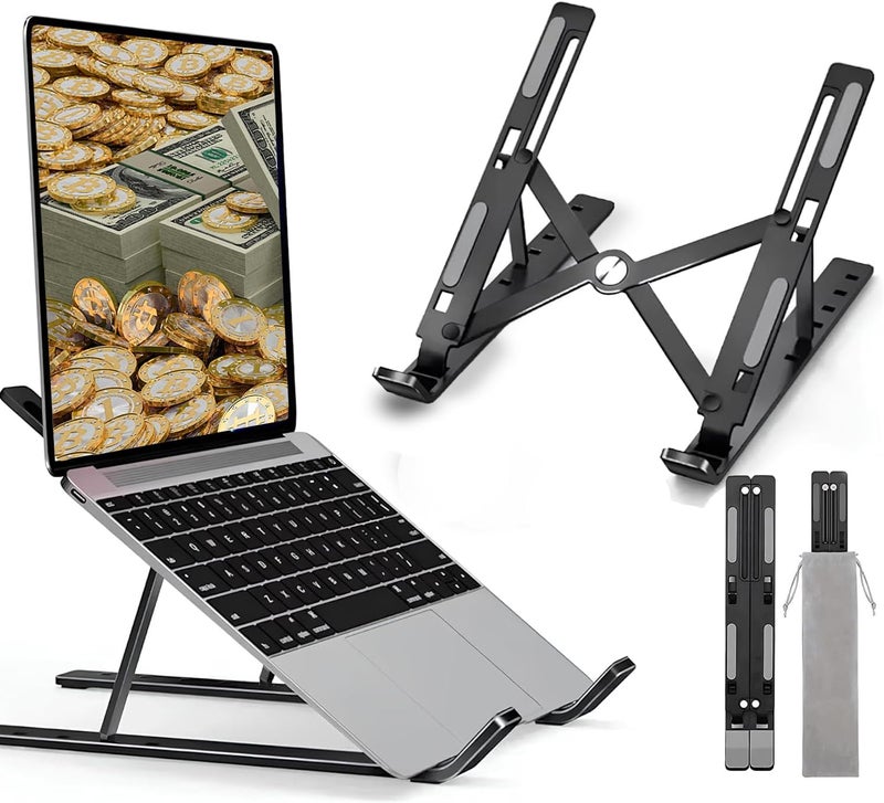حامل لاب توب معدني ، 7 مستويات ارتفاع، قابل للطي، ستاند لابتوب متوافق مع جميع الاجهزة 10 -17 بوصة (سيليكون مانع انزلاق + شنطة حفظ ) متوافق مع HP, DELL MACBOOK . (متعدد الالوان) - Image 1