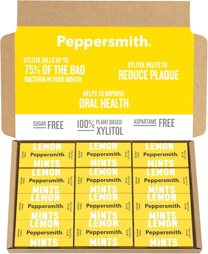 Peppersmith 100% Xylitol Mints with Sicilian Lemon and Fine English Peppermint - Pack of 12 (Total 300 Mints) - Image 1