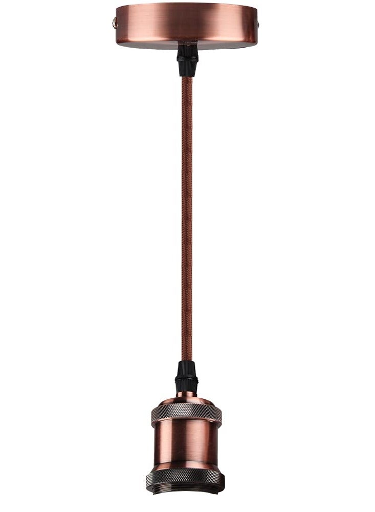 Ceiling Pendant & Lamp Holder, Metal Pendant Light Fitting, E27 Lamp Holder, Adjustable Cable Length, Fitting Set with Braided Fabric Cable (Red/Bronze) - Image 3