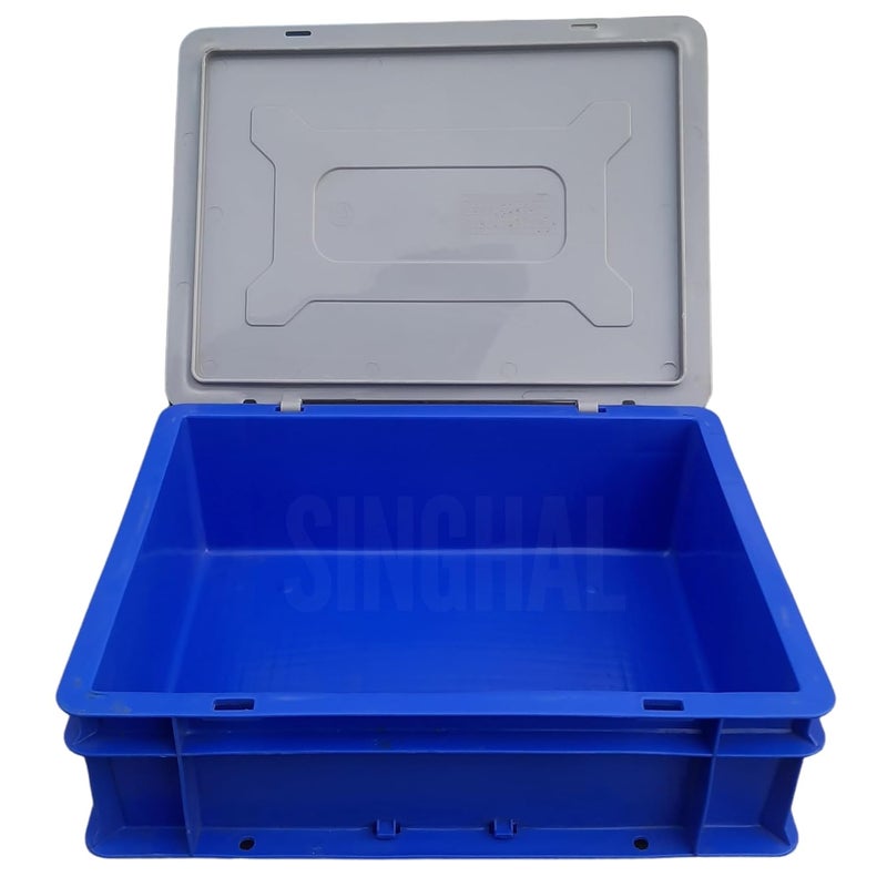 SINGHAL SINGHAL Plastic Crate with Lid 400x300x110 MM Multipurpose Heavy Duty Portable Crates for storage Shelf Basket for Large Storage Bin Vegetable Fruit Milk  - Image 2