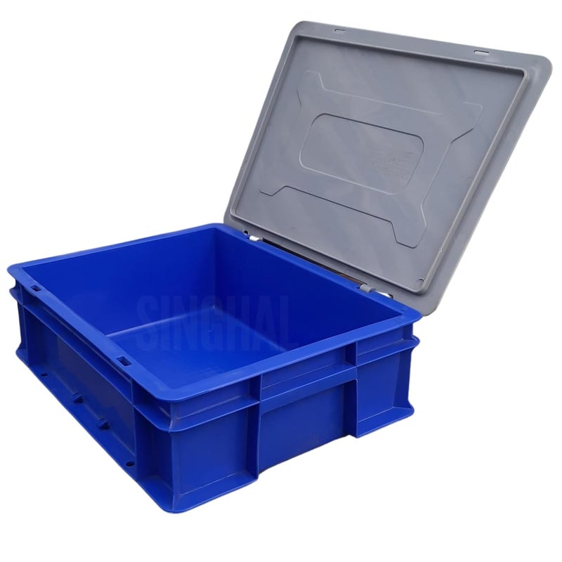 SINGHAL SINGHAL Plastic Crate with Lid 400x300x110 MM Multipurpose Heavy Duty Portable Crates for storage Shelf Basket for Large Storage Bin Vegetable Fruit Milk  - Image 3