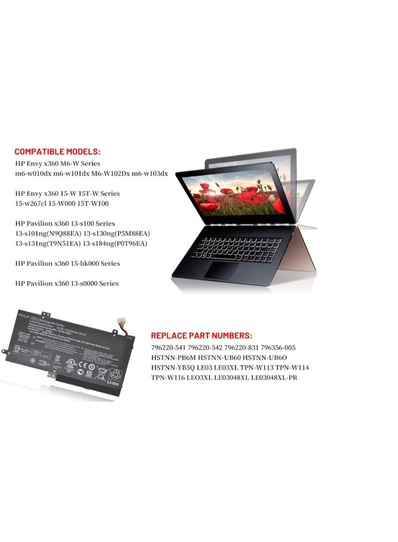 Terabyte LE03XL LE03 Laptop Battery for HP Pavilion X360 13-s120nr 13-s000 15-bk000 Envy X360 M6-W101dx W102dx W103dx W010dx HSTNN-PB6M HSTNN-YB5Q HSTNN-UB60 796220-831 796356-005 TPN-W113 W114 TPN-W116 48Wh - Image 5