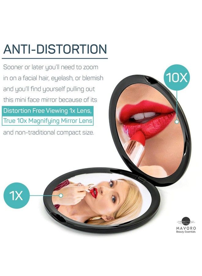 Mavoro Magnifying Compact Mirror For Purses 1X/10X Magnification Double Sided Travel Makeup Mirror 4 Inch Small Pocket Or Purse Mirror. Distortion Free Folding Portable Compact Mirrors (Black)  - Image 5