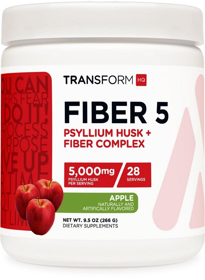 TransformHQ Fiber 5 Psyllium Husk Complex Powder (Apple Flavor) (28 Servings) - 5,000mg Psyllium Husk per Serving - Digestive Health, Natural Supplement, Soluble Plant Fiber Blend - Image 1