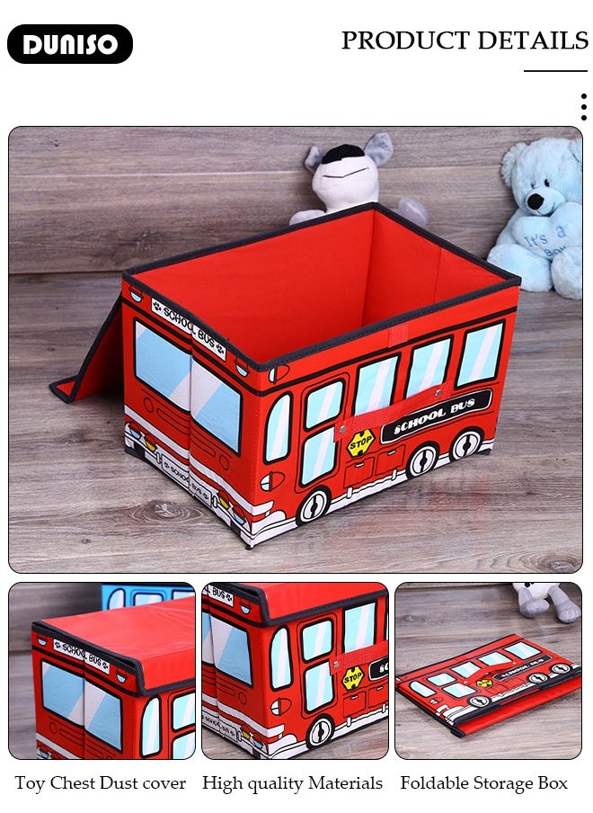 DUNISO Toy Chest Storage Box,Waterproof Toy Storage Organizer for Home Kids, Collapsible Storage Cubes Organizer, Kids Toy Bin with Lids, School Bus Pattern Toy Storage Organizer for Boys, Girls, Playroom, Closet, Living Room  - Image 2