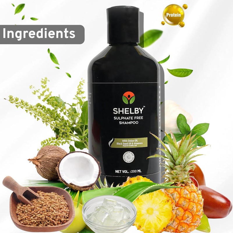 Shelby SulphateFree Shampoo with Onion Oil Black Seed Oil and Aloevera Vegan All Hair Types 200 ml - Image 2
