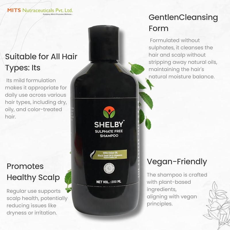 Shelby SulphateFree Shampoo with Onion Oil Black Seed Oil and Aloevera Vegan All Hair Types 200 ml - Image 3