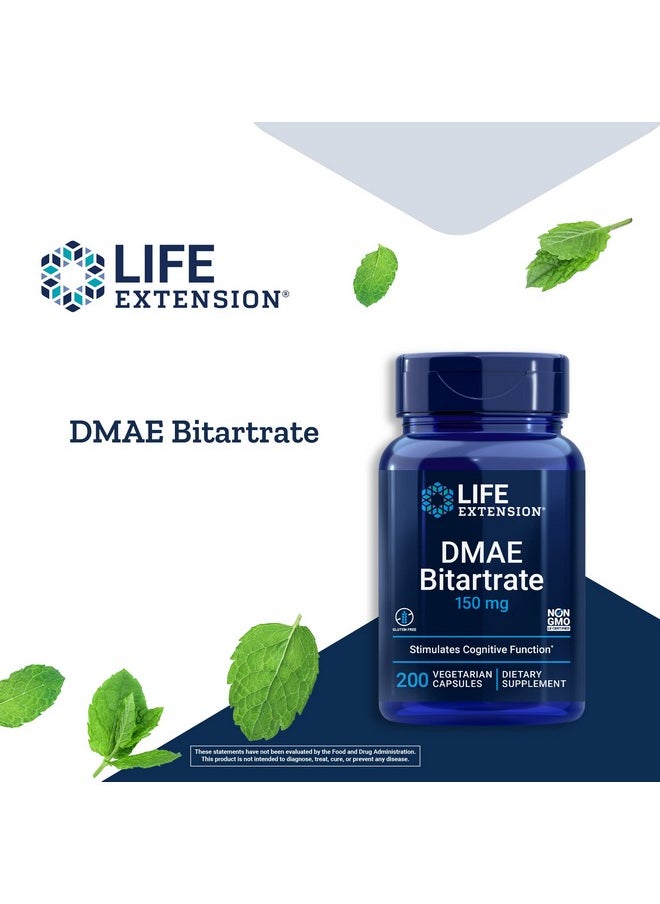 Life Extension - Dmae Bitartrate Dimethylaminoethanol Supplement For Brain Health Focus And Memory Support Essential Neurotransmitter Choline Production Nongmo Glutenfree Vegetarian 200 Capsules - Image 1