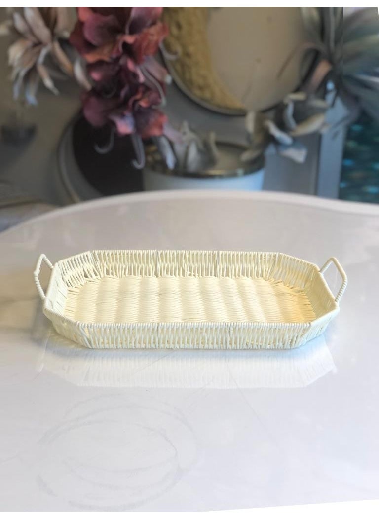 PEROTTI Synthetic Wicker Cream Rectangular Tray 43X29CM  - Image 2