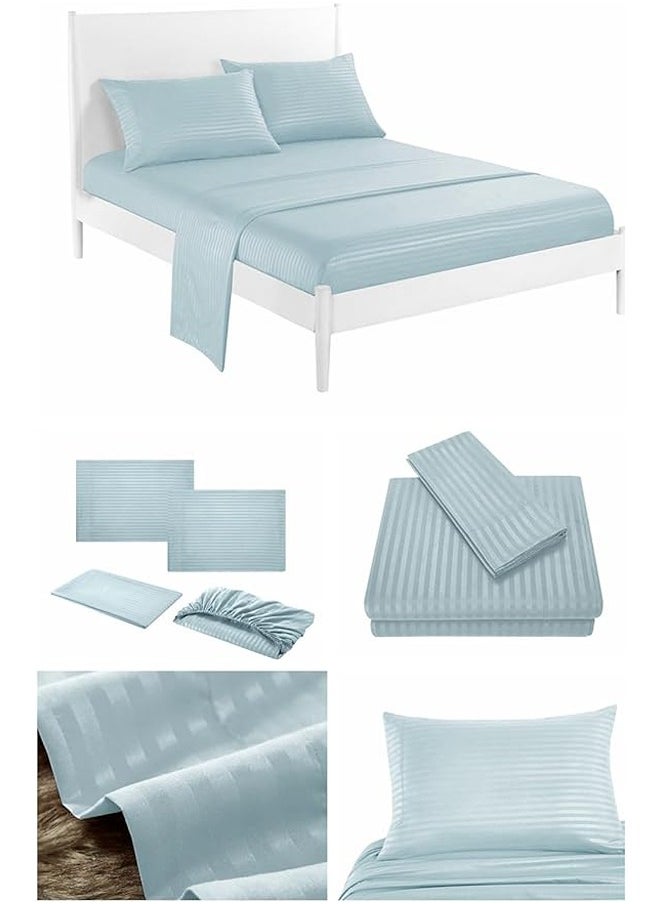 QBED - Elastic Striped Sheet Set of 3 Baby Blue - Image 1