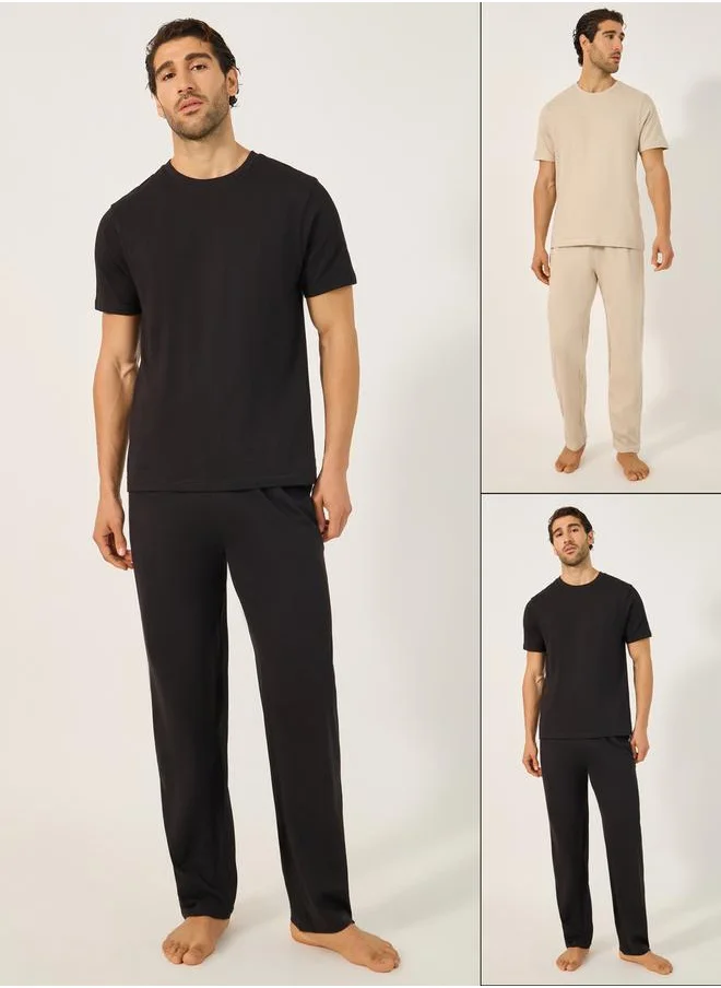 ستايلي Set of 2 - Solid Round Neck T-Shirt and Pyjama Set