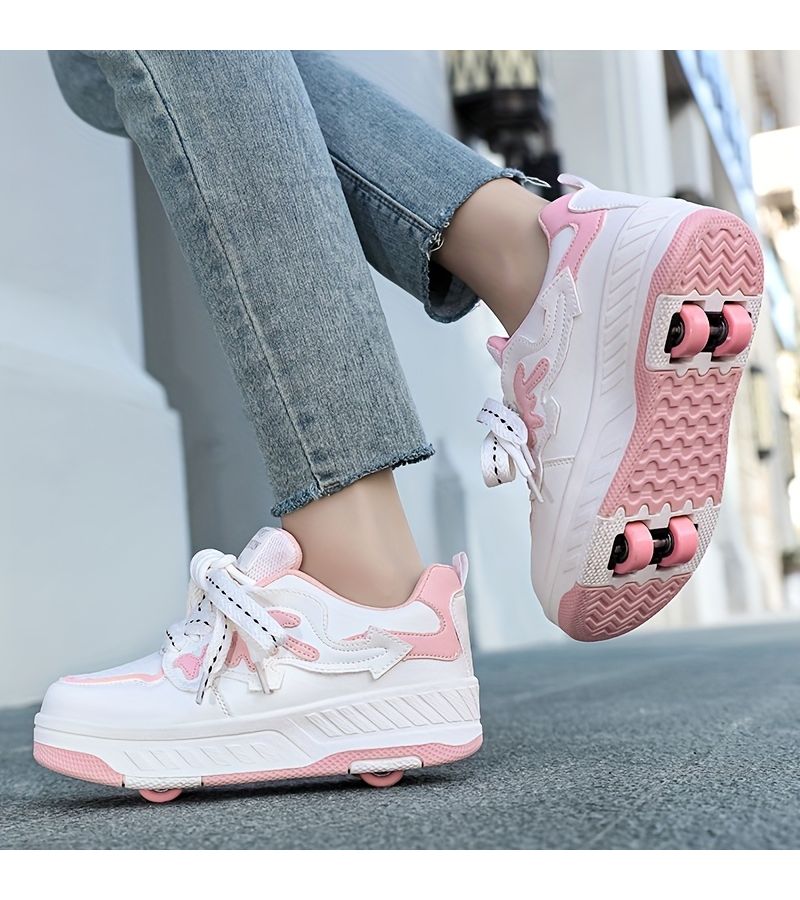 Pink Four Wheel Roller Skate Shoes for Kids Cruising US 13 - Image 5