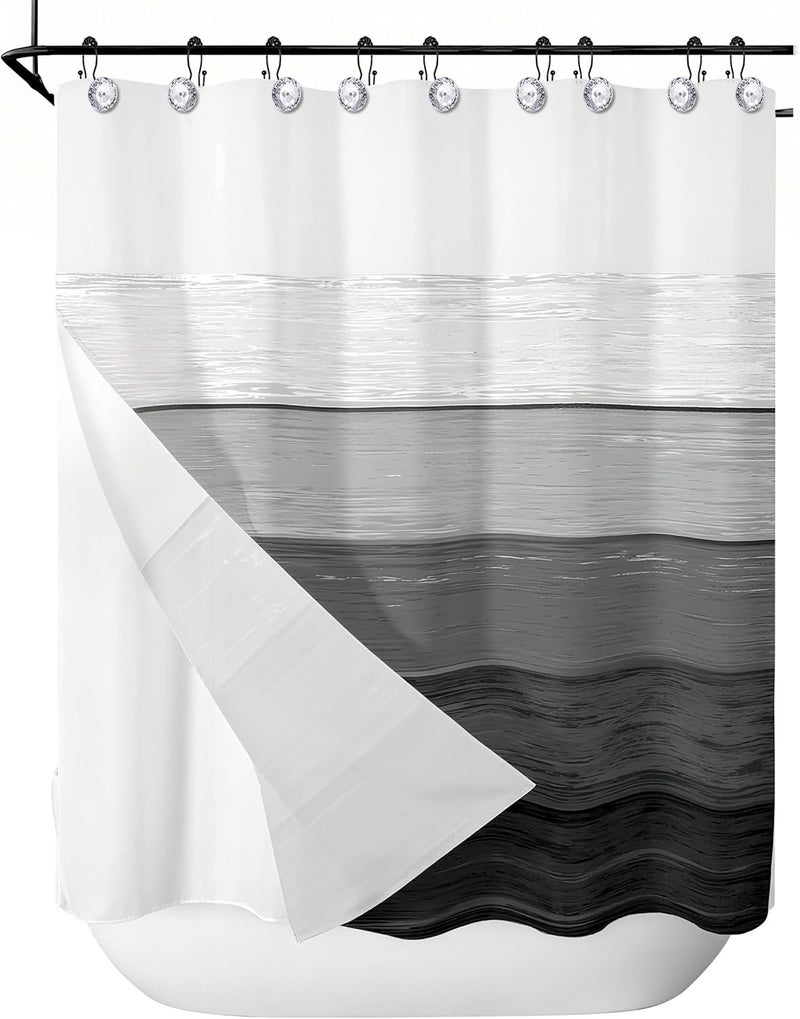 Sunlit Luxury Design Round Clear Diamond Crystal Gem Bling with Glide Balls Black Double Shower Curtain Hooks, Rust Proof Metal Rhinestones Glam Shower Curtain Rings-12 Pack - Image 5