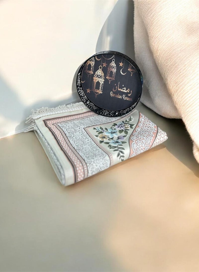 Sajadati Premium Ramadan Gift Set – Luxury Pink Turkish Prayer Mat (120x60 cm) & Elegant Wooden Food Serving Tray – Islamic Gift for Ramadan, Eid, Suhoor, Iftar, Muslim Prayer Rug, Home & Travel Essentials - Image 1