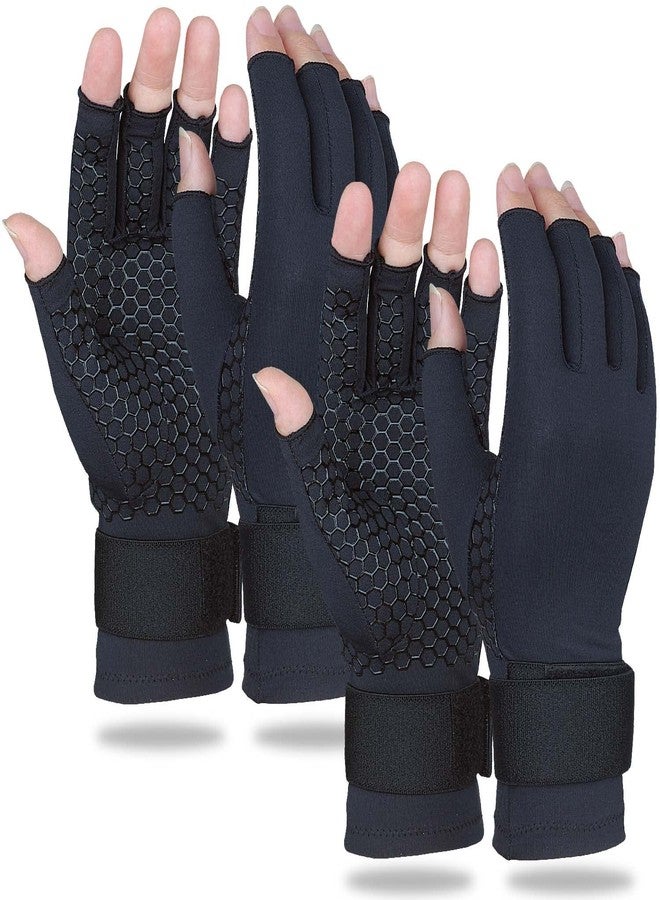 Gorbgle 2 Pairs Copper Arthritis Gloves for Women Men, Compression Gloves with Adjust Strap for Arthritis, Wrist Support, Hand Pain, Fingerless Computer Typing Gloves for Carpal Tunnel, RSI (Large/X-Large) - Image 1