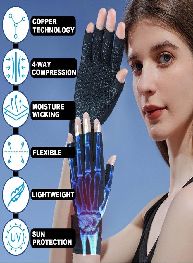 Gorbgle 2 Pairs Copper Arthritis Gloves for Women Men, Compression Gloves with Adjust Strap for Arthritis, Wrist Support, Hand Pain, Fingerless Computer Typing Gloves for Carpal Tunnel, RSI (Large/X-Large) - Image 2