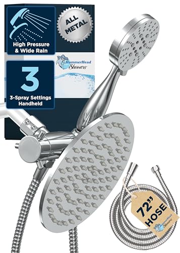 HammerHead Showers Dual Shower Head Combo, 8-Inch Rainfall & 3-Flow Handheld, Chrome, 2.5 GPM - Image 1