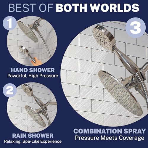 HammerHead Showers Dual Shower Head Combo, 8-Inch Rainfall & 3-Flow Handheld, Chrome, 2.5 GPM - Image 3