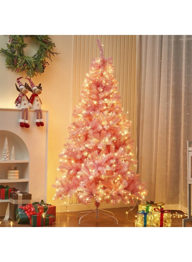 Mado Gallery Artificial Pink Christmas Tree 1.2m To 2.1m, Prelit 40m Warm Lights (Plug-in & Battery), Mixed Branches, Foldable Stand, Indoor/Outdoor Holiday Décor - Image 1