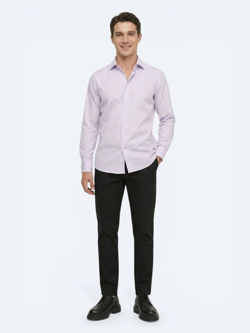 Kip Purple Plain Regular Fit Long Weaving Classical 100% Cotton Shirt